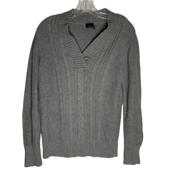 Faded Glory Gray Cable Knit Long Sleeve Cotton Button Closure Pullover Sweater L - Picture 1 of 6